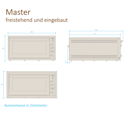 Zeichnung Elektro-Steinbackofen Master freistehend_eingebaut