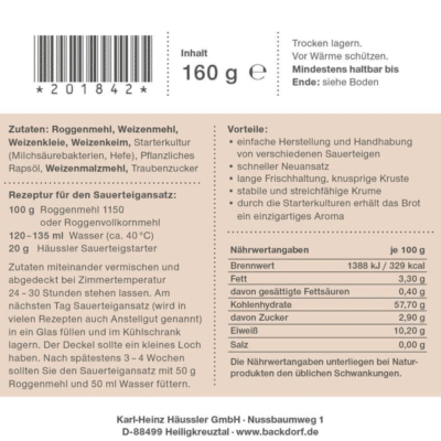 Sauerteig Starter Infos Nährwertangaben